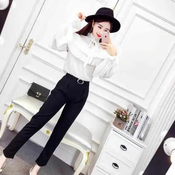 Женские шифоновые рубашки с длинным Расклешенным рукавом и воротником стойкой