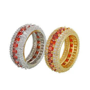

Hip Hop Red AAA Cubic Ziaconia Round Paved Bling Ice Out Men Finger Rings Rapper Jewelry Gift Drop Shipping Size 7-12