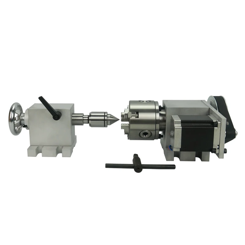 

chuck 80mm Center height 65MM activity tailstock and Rotary A 4th CNC Router rotary axis with Stepper motor