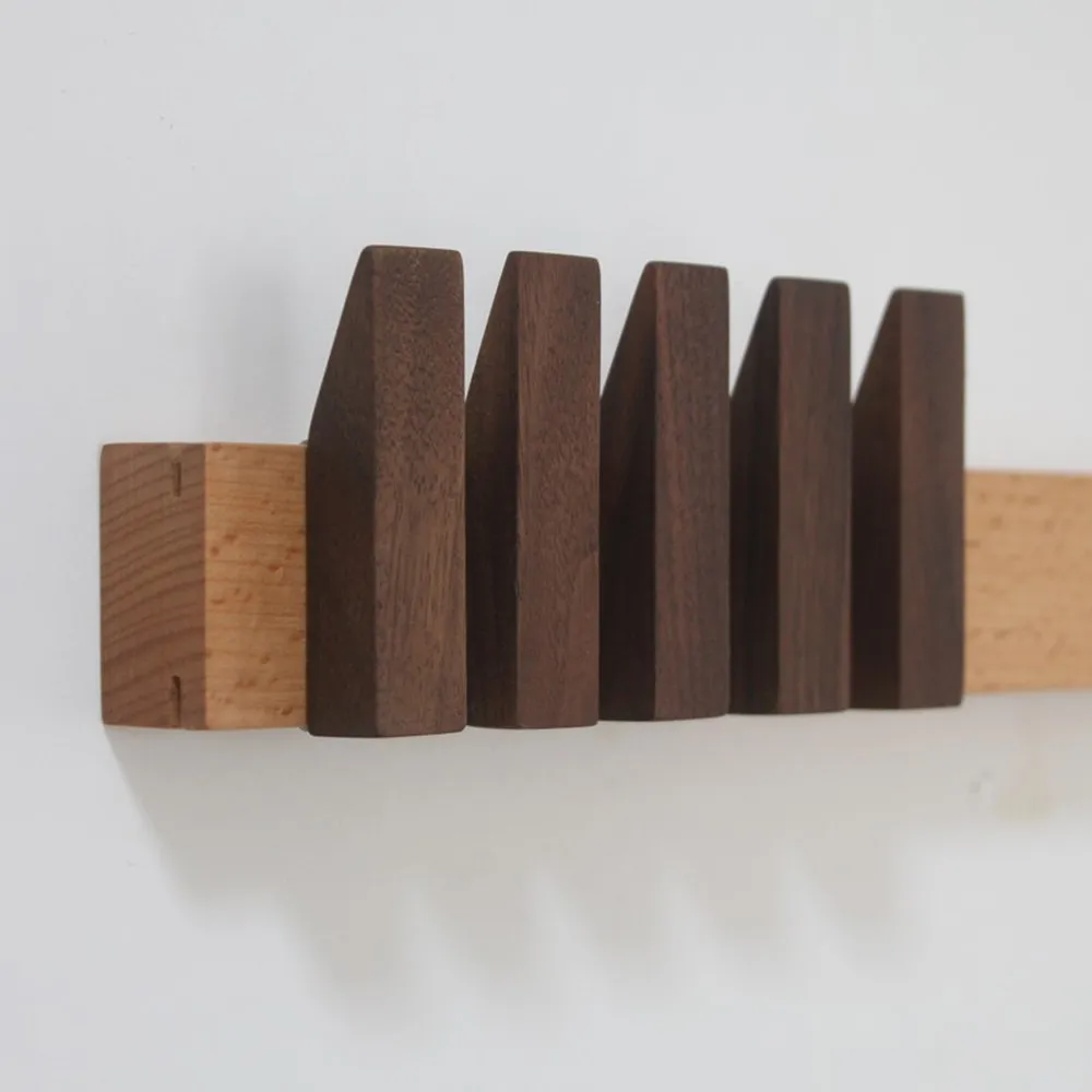  Solid wood removable black walnut hook wall hanging bedroom living room row hook simple creative co - 33032275410