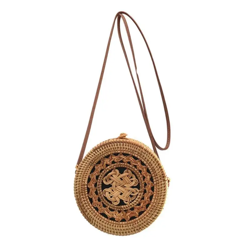 

Bohemian Rattan Straw Bag For Women 2018 Summer Vintage Handmade Crossbody Bag Small Circle Bag Woven Beach Shoulder Handbags