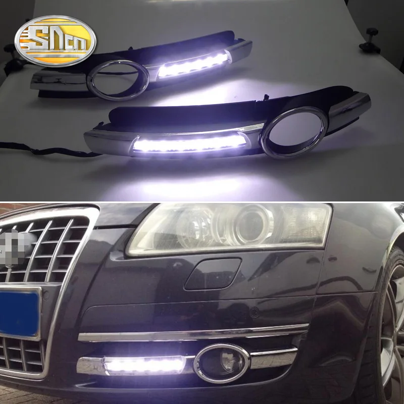 Billige 2 stücke Für Audi A6 C6 2005 2006 2007 2008 Verchromte Streifen Wasserdichte ABS Auto DRL Lampe 12 v LED tagfahrlicht Tageslicht SNCN