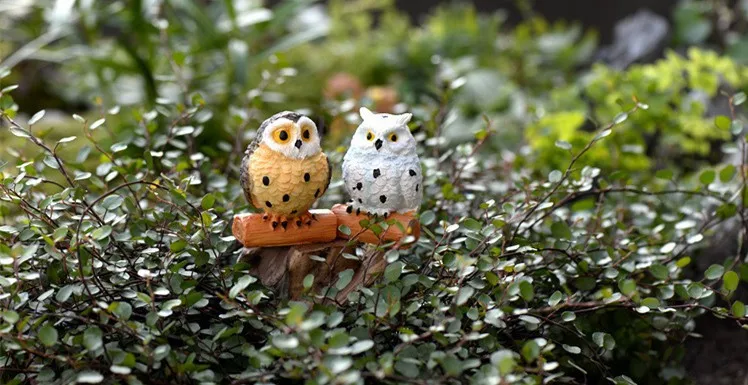 4Pcs Garden Owl Moss Terrarium Desktop Decors Craft Bonsai Animal Miniature MW