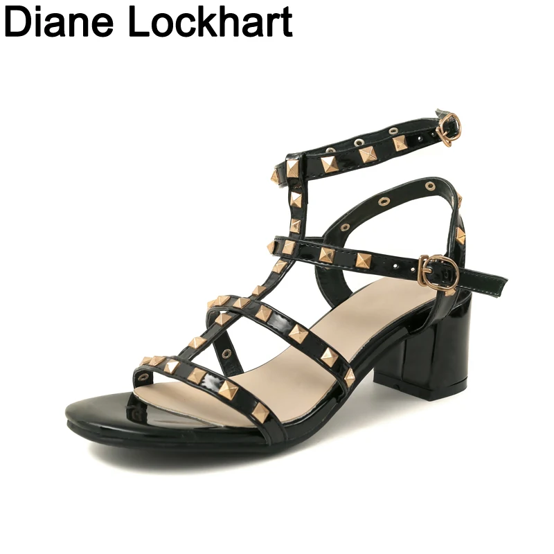 

Fashion Ankle Strap Women Casual Sandals Open Toe Summer High Heel Shoes Buckle Ladies Rivets Office Work Sandalias Shoes