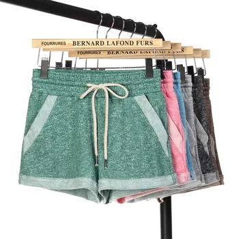 

Women Summer Shorts Elastic Waist Tunic Drawstring Beach Pocket Cuffs Casual Fitness workout Female Shorts