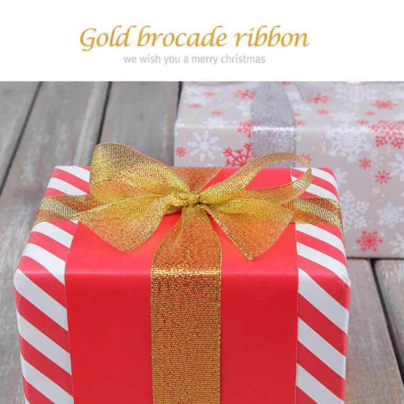 Gold/Silver Silk Organza Ribbon 25mm Glitter Embroidered Brocade Ribbons for Wedding Cake Gift Decoration Craft Supplies