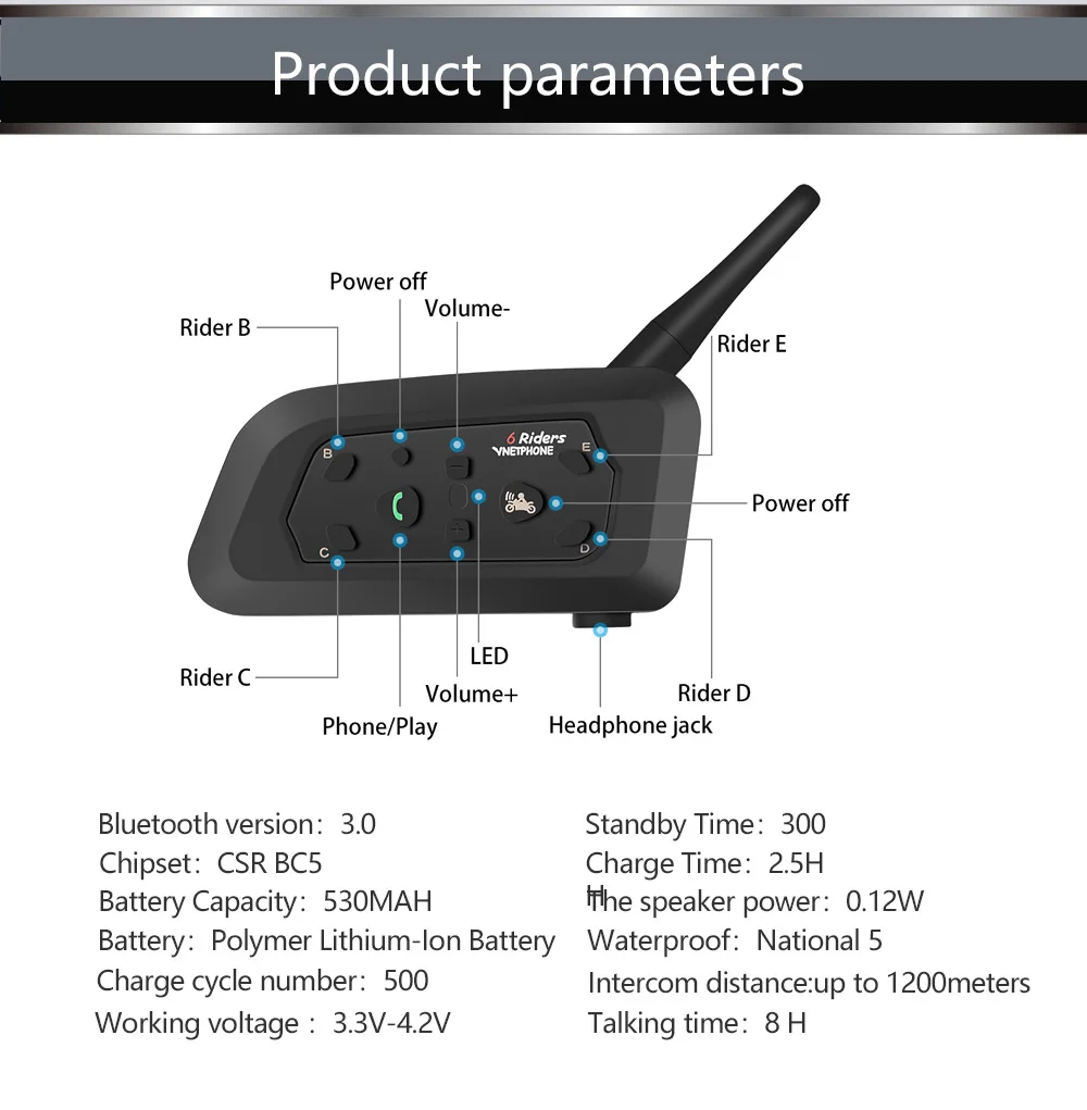 Новинка V6 мотоциклетный шлем Bluetooth гарнитуры 1200 м командный динамик шумоподавление интеркоммуникационный мото для 6 гонщиков