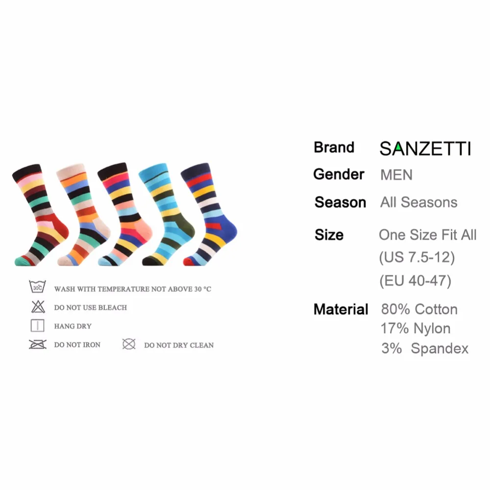 SANZETTI 5 пара/лот Для мужчин Красочные Полоса мягкий теплый дышащий хлопок Смешные