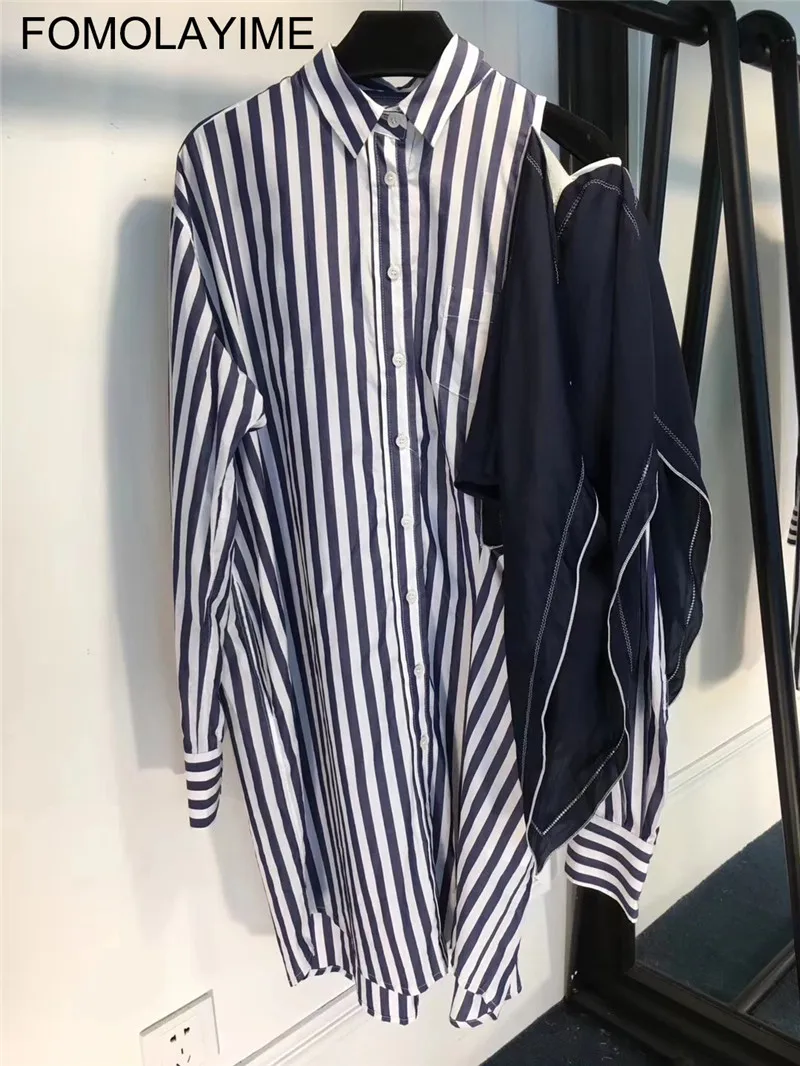 FOMOLAYIME Women Fashion Blouses 2019 New Designer Long Sleeve Patchwork Striped Runway Blouse and Shirts