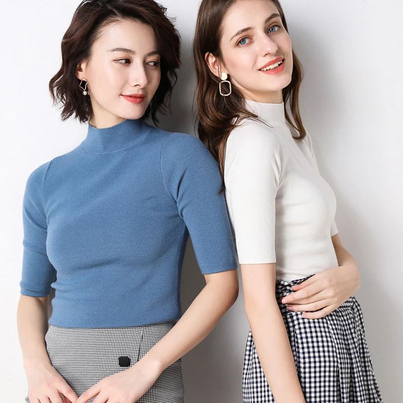 

2019 Women's Summer T Shirt Knitting Plus Size Women T-shirt Autumn Turtleneck Cashmere Top Slim Pullover Women T Shirt