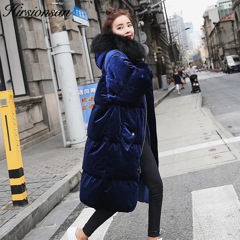 Hirsionsan Winter Velour Coat Women 2017 Oversized Blue Velvet Parkas ...