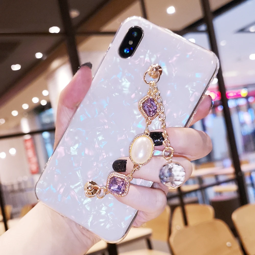 

For iPhone 6 6s 7 8 X XS MAX XR for Samsung galaxy s7 edge s8 s9 s10 s10e plus note 8 9 diamond chain bracelet shell phone case