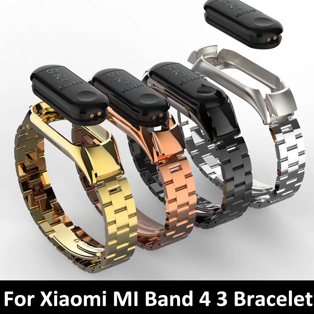 

Luxury Stainless Steel Strap for Xiaomi Mi Band 4 3 Smart Watch Replacement Bracelet Metal Wrist Belt with Protect Case