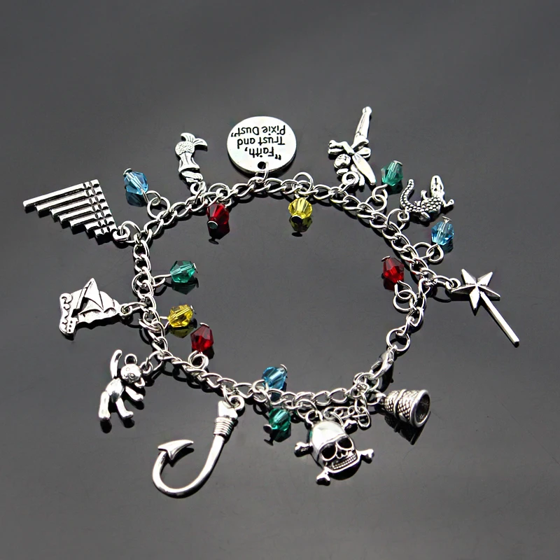 

Peter Pan Tinkerbell Charm Bracelet Pirates Of The Caribbean "Faith Trust And Pixie Dust" Bangle Bracelet Women Wristband