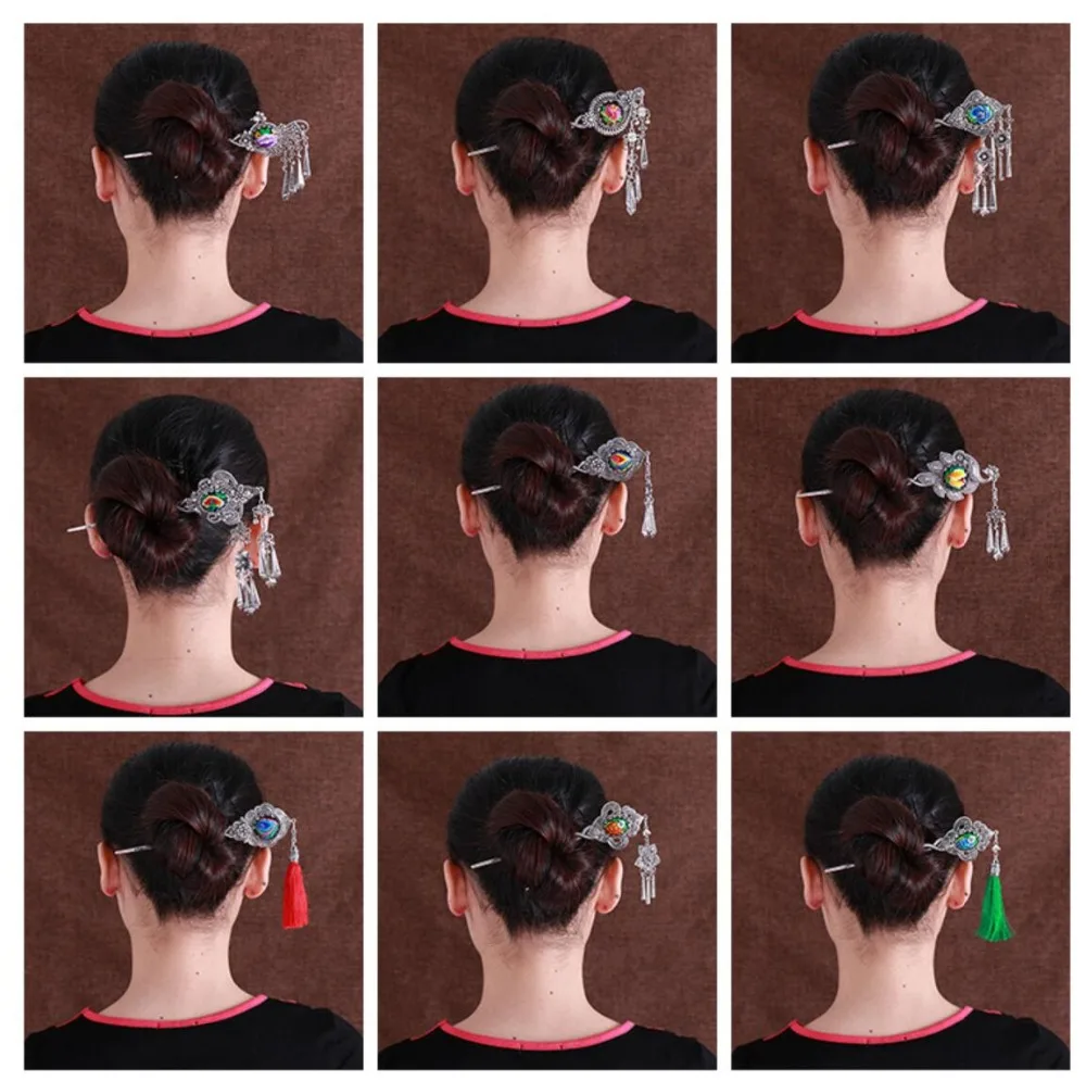 

free shipping Handmade Retro palace zinc folk style embroidery alloy Peacock plate classical Miao silver hairpin