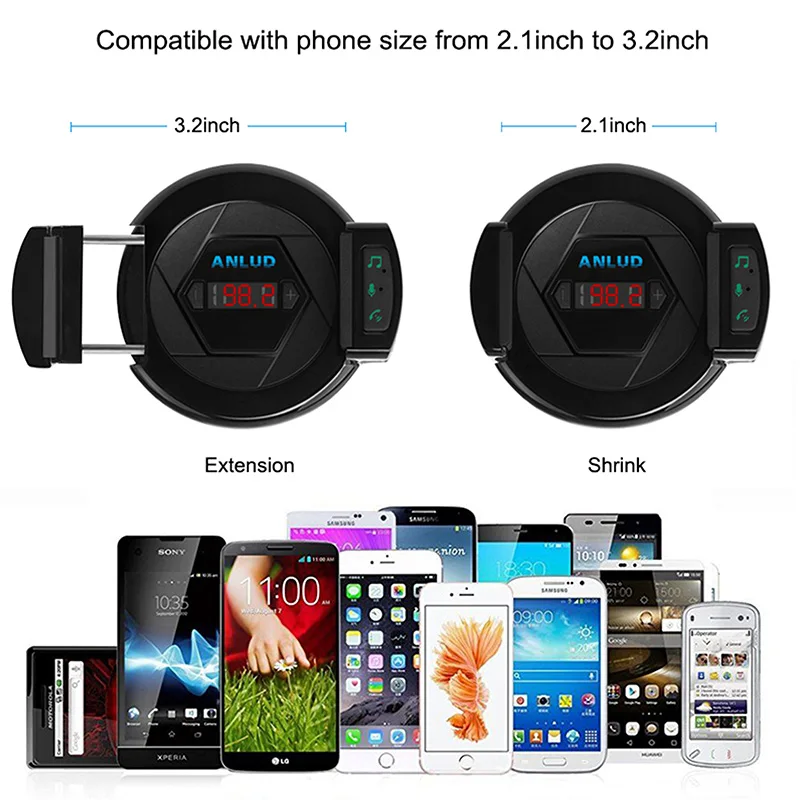 Bluetooth FM Transmitter Wireless Radio Adapter Car Kit Car Charger Hands Free Phone Holder AUX Input For iPhone Android MP3 Bluetooth FM Transmitter Wireless Radio Adapter Car Kit Car Charger Hands Free Phone Holder AUX Input For iPhone Android MP3