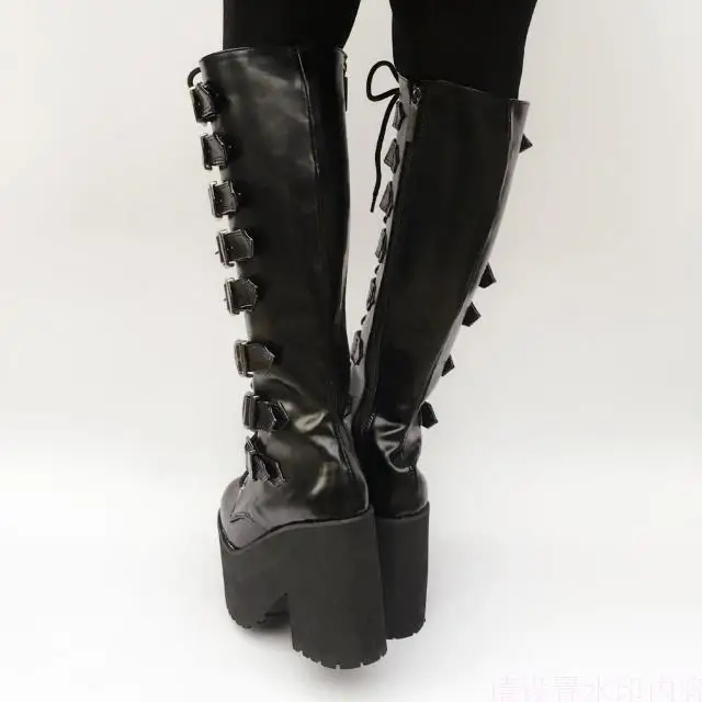 Details about  / Lolita Shoes Cosplay Women/'s Knee High Boots Punk Riding Platform Buckles Straps