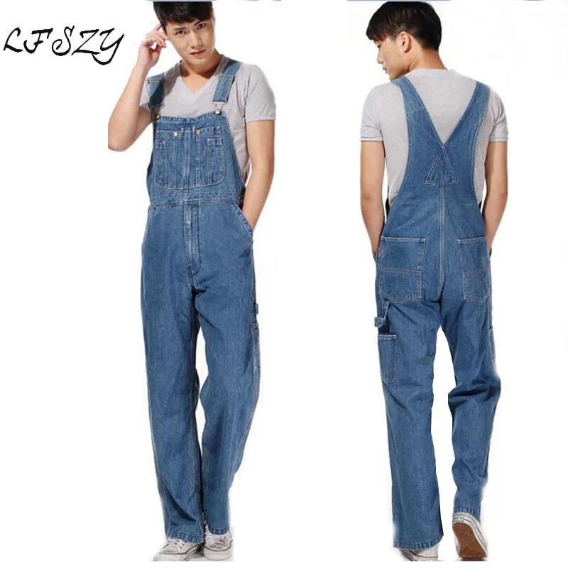 

Hot 2018 Men's Plus Size Overalls Large Size Huge Denim Bib Pants Fashion Pocket Jumpsuits Male Free Shipping Brand