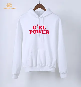 

HAMPSON LANQE Girl Power Casual Hoodies Women 2019 Spring Autumn Kawaii Sweatshirts Hoodies Gray Color Fleece Hoodie Tracksuit