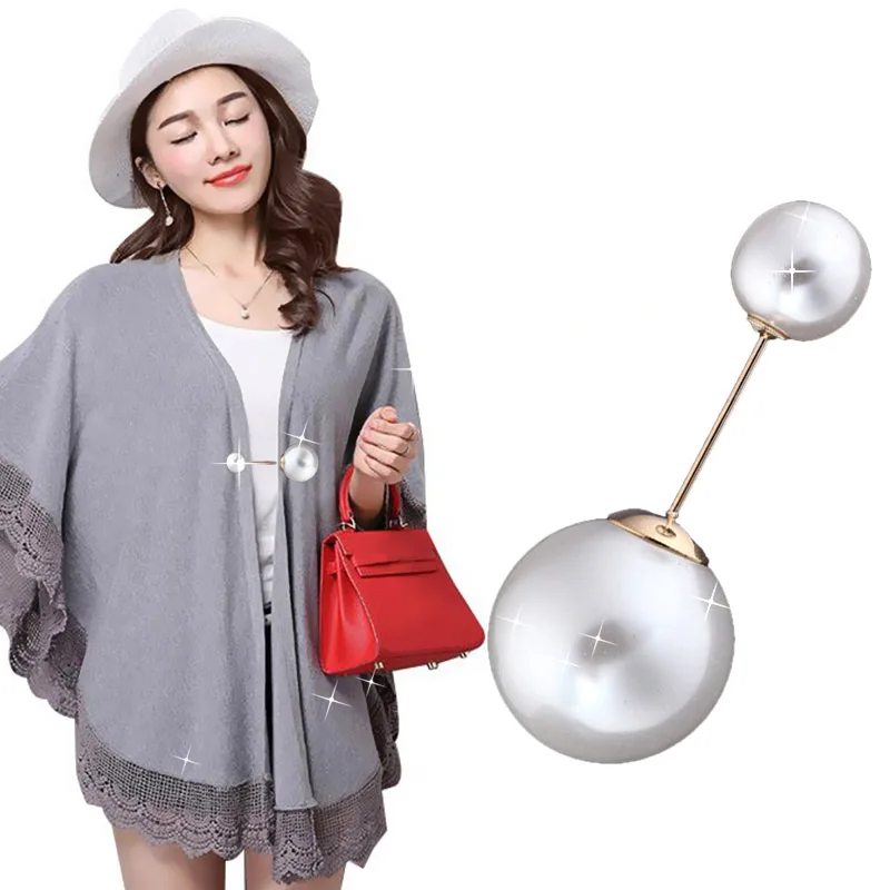 

Hot Golden Silvery Double Head Pearl Brooches Cappa High Quality Women Sweater Business Suit Scarf Brooches