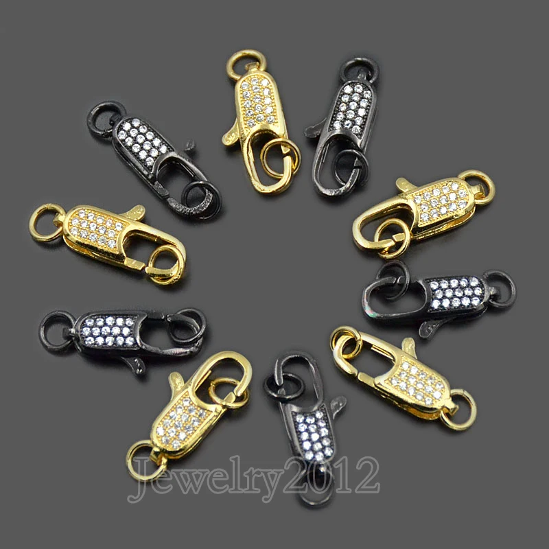 

5 Sets/Lot Zircon Lobster Claw Clasp Closure Ring Micro Pave Connector Bracelet Necklace Diy Jewelry Design 9mm Wholesale