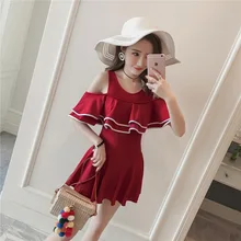 Купальник для женщин, гофрированный, покрытый мясом, Цельный купальник, версия милого консервативного горячего весенний купальный костюм