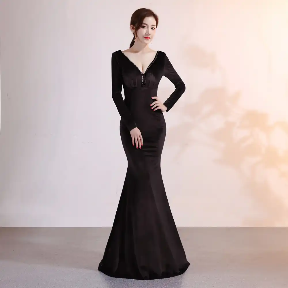 black velvet floor length dress