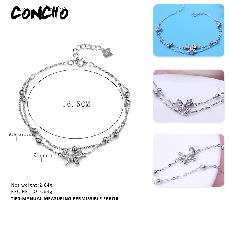 Кончо Jewelry 925 пробы серебро бантом циркон браслет для Для женщин Юбилей best подарок
