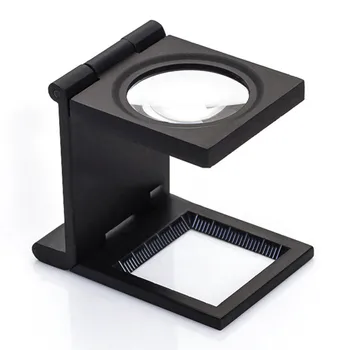 

10x Metal Desk 2 LED Magnifier Optical Lens Black Foldable Printing Cloth Magnifying Glass W/ Scale Pointer Loupe