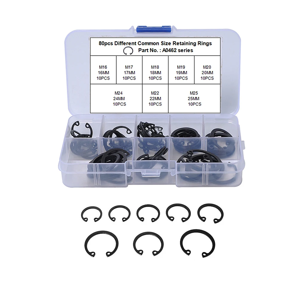 

80 Pcs Car Snap Ring C-Clip Assortment Car Kit 8 Sizes Retaining Rings Metal Circlip Snap Ring C-Clip Assortment Car Kit