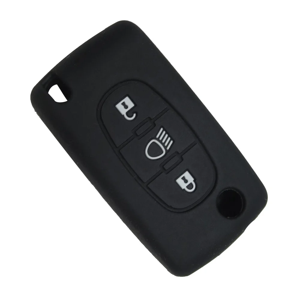 Silicone Rubber Car Key Cover Case Shell Skin Protect For Citroen C2 C3 C4 Picasso Xsara C5 C6 C8 Remote Folding 3 Button Key (6)