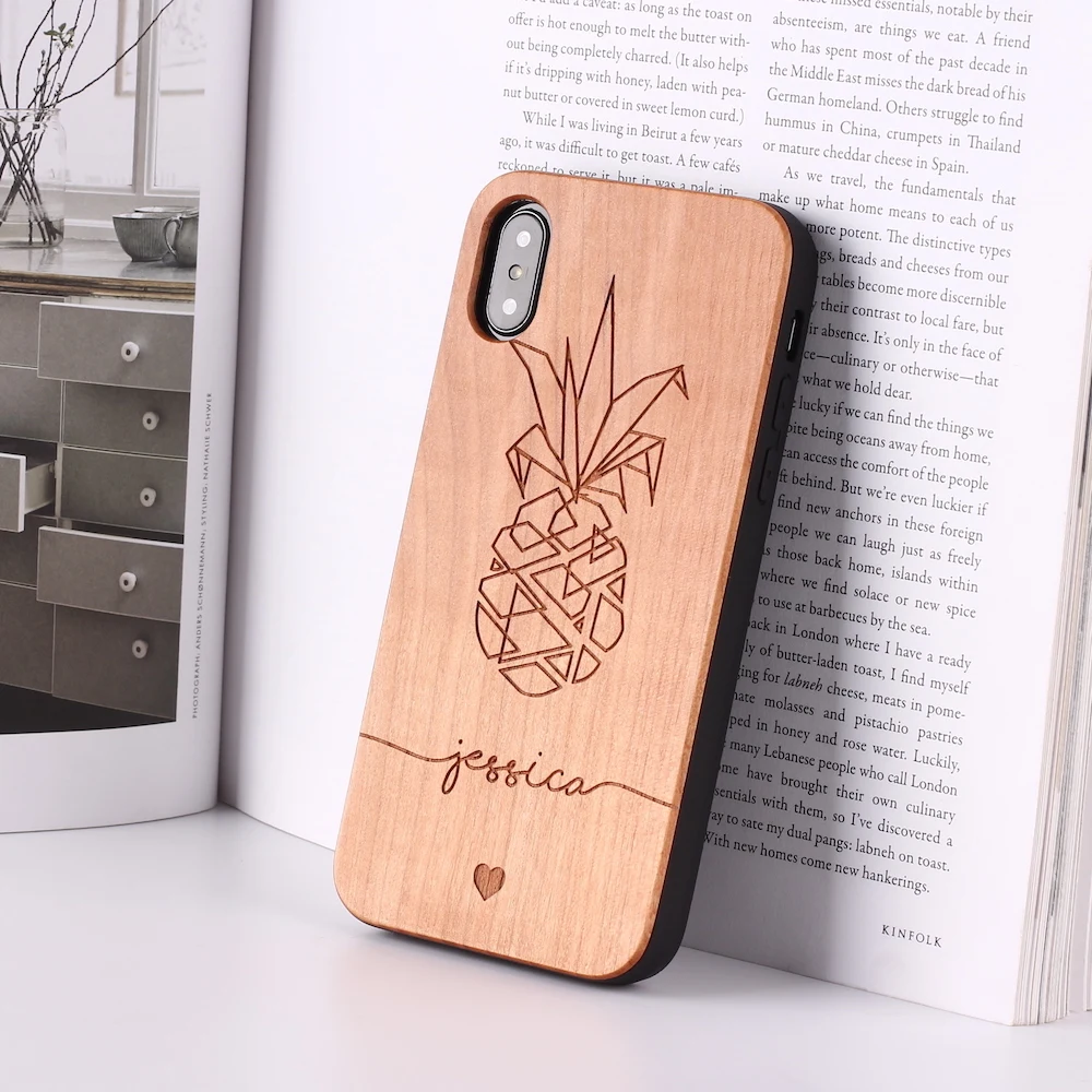 Компас Король Лев карта мира ананас персонализированный пользовательский деревянный чехол для телефона для iPhone 11 Pro XS Max 7 7Plus 8 8Plus X XR - Цвет: Pineapple-Cherry-1
