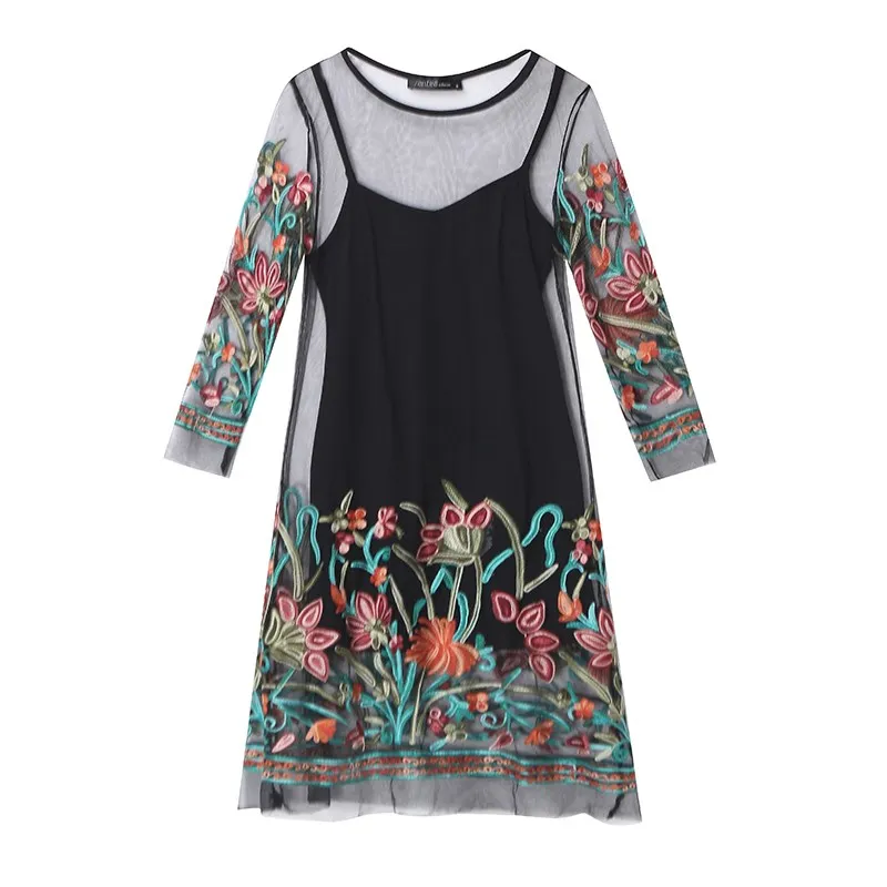 ZANZEA летнее женское кружевное Сетчатое платье с цветочной вышивкой, мини-платья с рукавом 3/4, повседневные прозрачные платья размера плюс