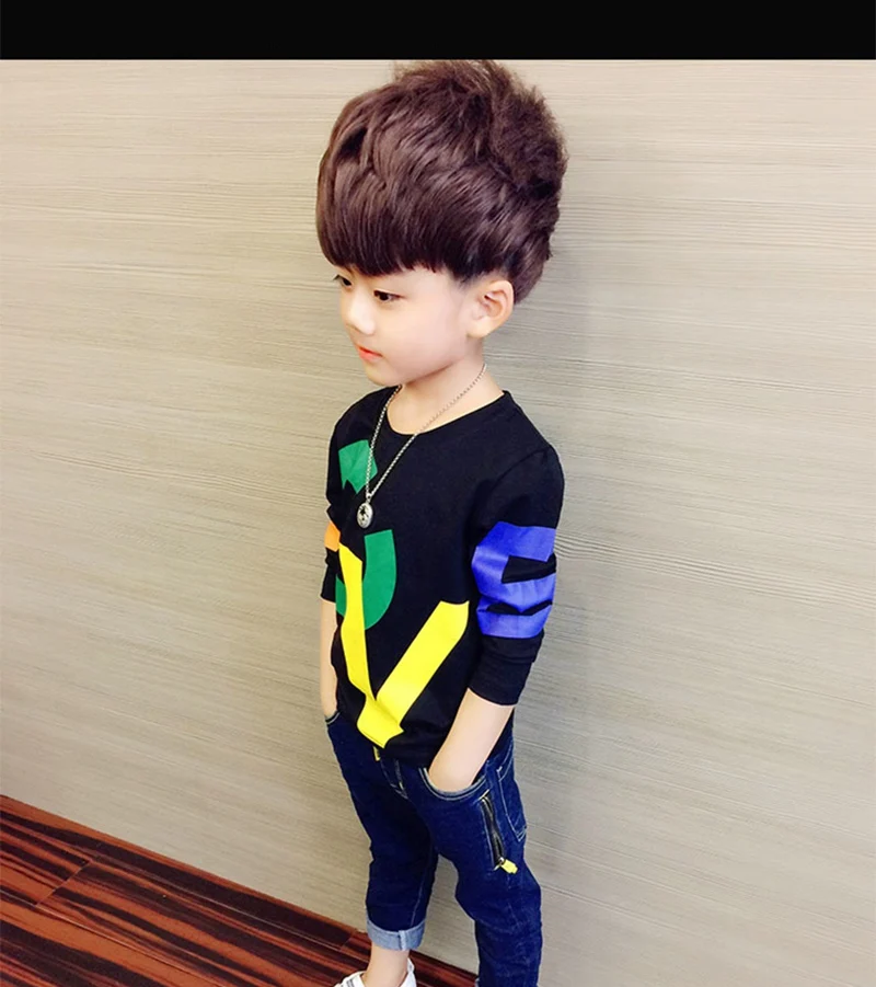 COOTELILI 80-130cm Black T-Shirt Children Tops Letter Kids Clothes Long Sleeve T Shirt Toddler Boys Spring Clothing Costume (7)