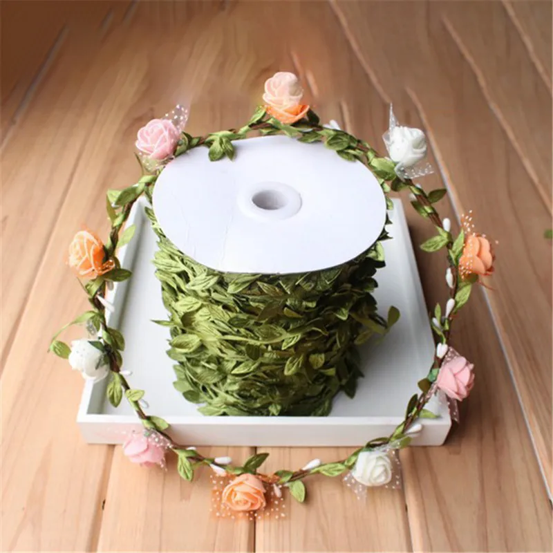 10 Meter Silk Leaf-Shaped Handmake Artificial Green Leaves for Wedding Decoration DIY Wreath Gift Scrapbooking Craft Fake Flower