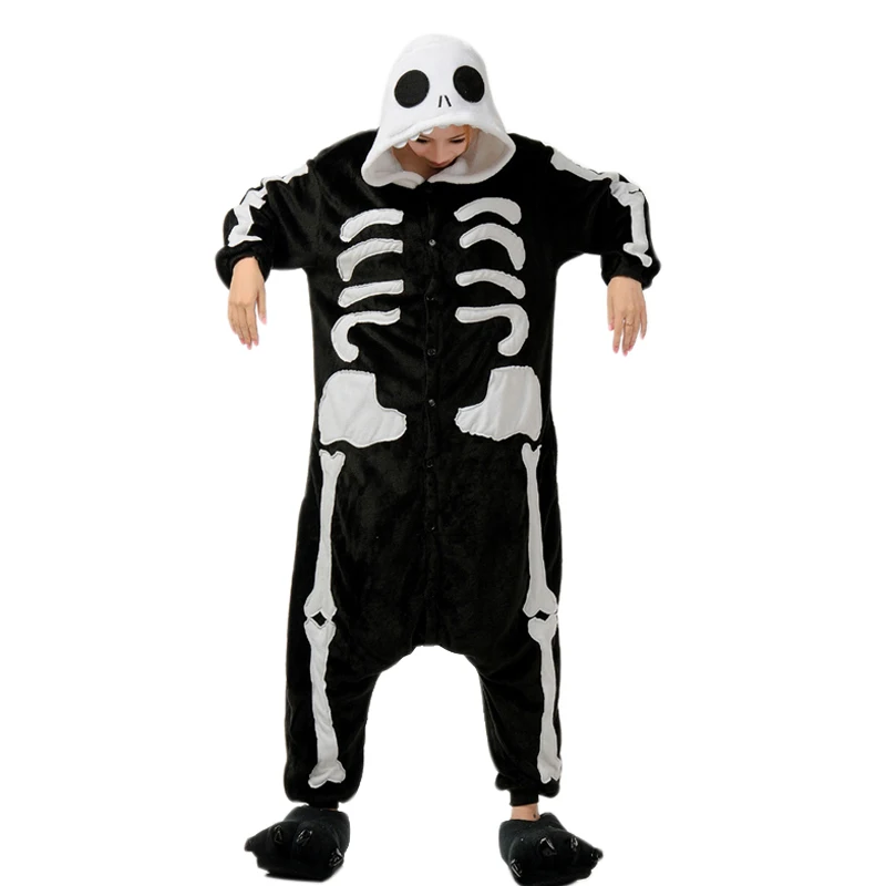 

Soft Plush Skull For Adults Halloween Pajamas Onesie Footed Long Sleeve Cosplay Sleepwear Bodysuit Lion Mascot Costume Kigurumi