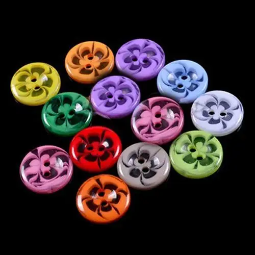 

40# 100pcs Mixed Flower Resin Buttons 2 Holes Sewing Scrapbook Cardmaking Craft 14mm Buttons Decor Scrapbooking Garment DIY
