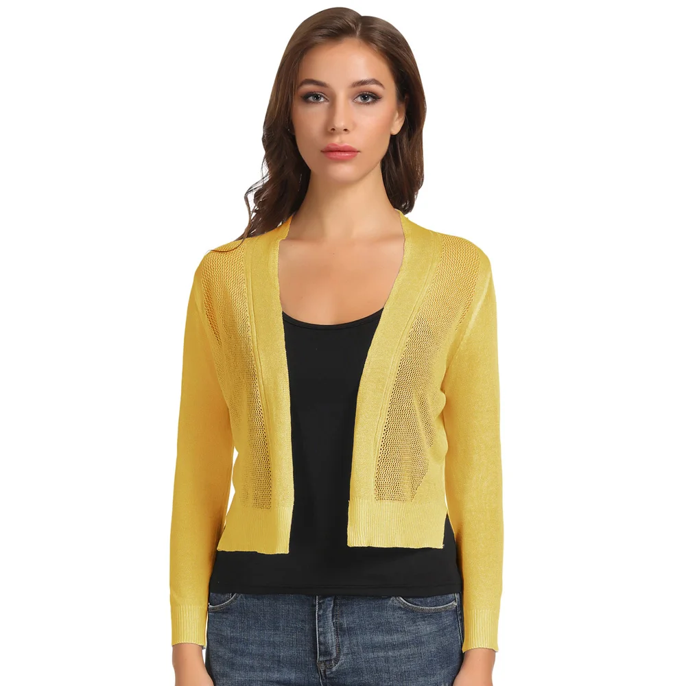 

Formal Cardigan Cropped Open front Hollowed-out Knitted Casual Tops Solid Outwear Ladies Long sleeve