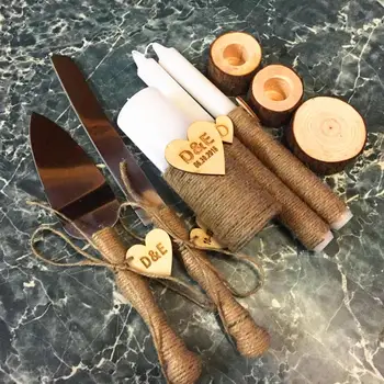 

Wedding Cake Server and Unity Candles Set, Rustic Wedding Accessories Set, Cake Knife and Server, Wedding Candles