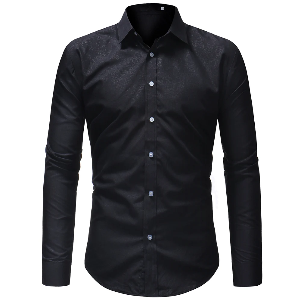 

2019 Men Fashion Casual Long Sleeved Pattern Shirt Slim Fit Male Social Business Dress Shirt Brand Men Clothing Soft Comfortable