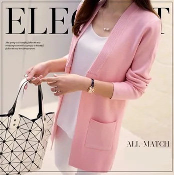 Free Shipping 2015 Spring and Autumn Women's Top Medium-long Cardigan Outerwear Sweater