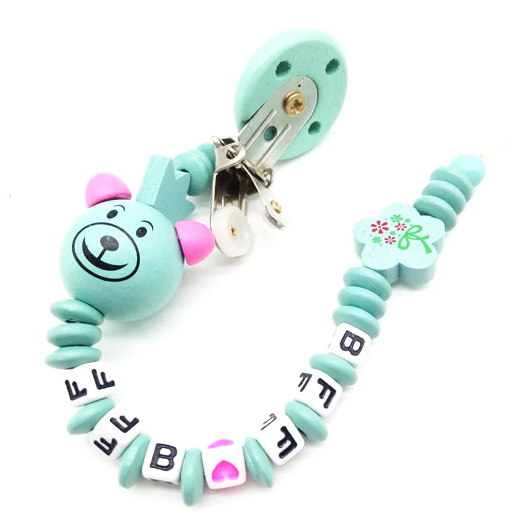 

Pacifier Clip Chew Toy Chain Cute Anti-falling Soother Gift Wooden Letters Portable Shower Accessories Teething Beads Baby