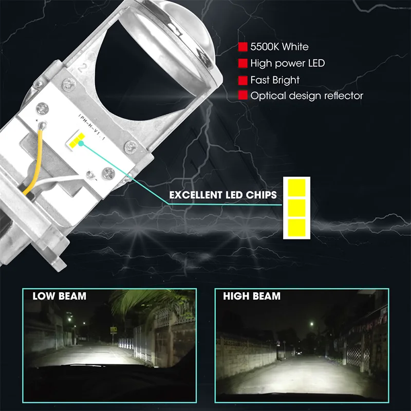 Racbox 2 шт. H4 мини светодиодный объектив проектора автоматический светодиодный комплект для преобразования лампы Hi/Lo луч фары 5500 к белый 12 В 24 В