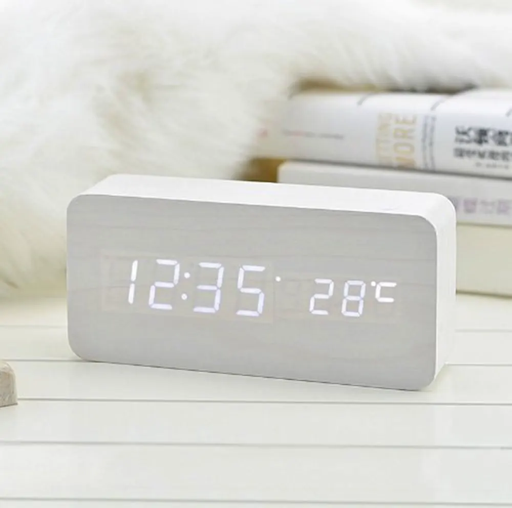Cheap Price Home Decor Digital Sound Voice Control Alarm Clocks Wood