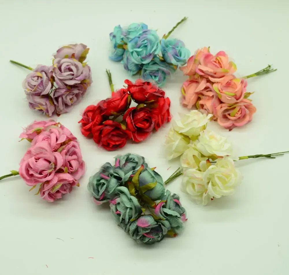 6pcs/lot silk roses bouquet cheap for christmas decor home wedding