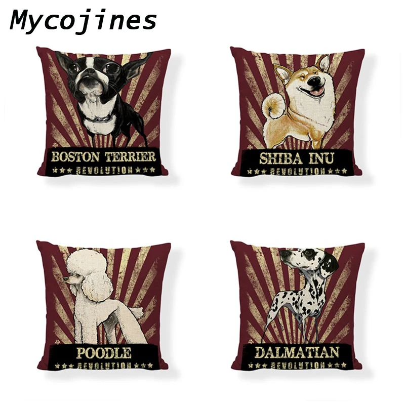 

Dog Living Room Cushion Cover Linen Material One Side Printed Throw Pillowcase Office Seat Car Home Sofa Bed Decor Accessories