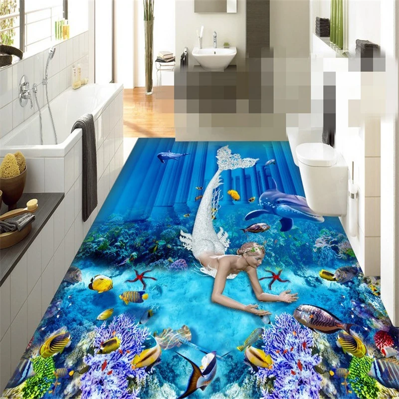 

beibehang papel de parede Custom Photo Wallpaper Painting Wall Sticker Mermaid Myth Space Underwater World 3D Floor Painting