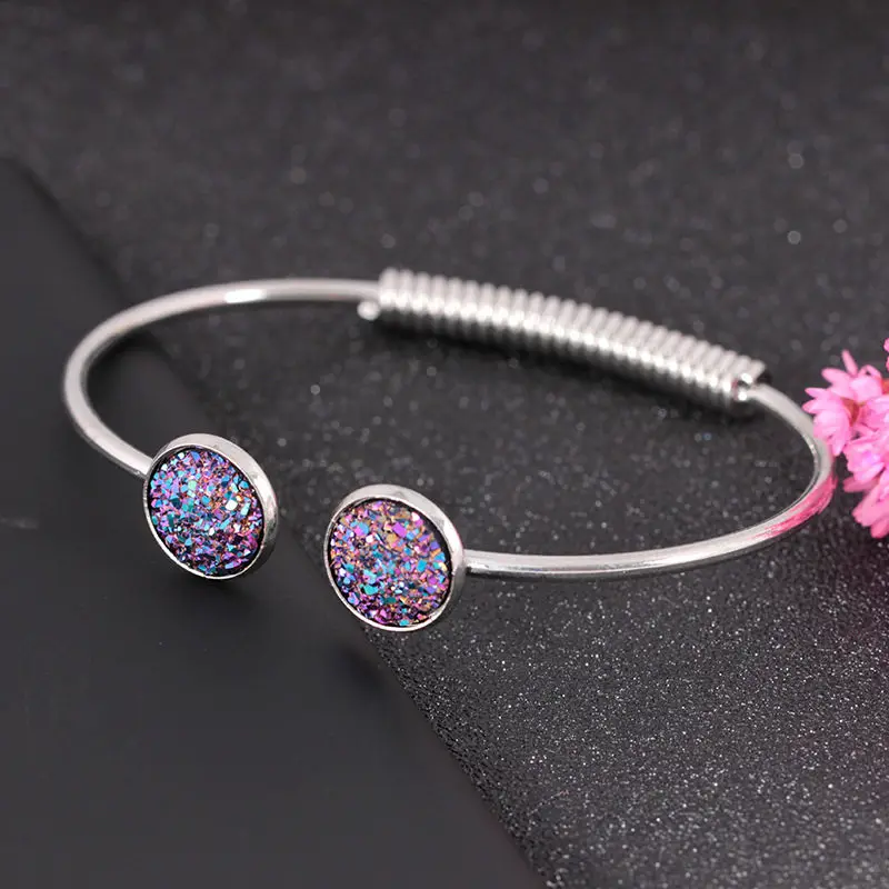 Bling Druzy браслеты для женщин кварцевый камень Drusy манжеты очаровательные браслеты модные ювелирные изделия серебряный золотой браслет femme - Окраска металла: 12