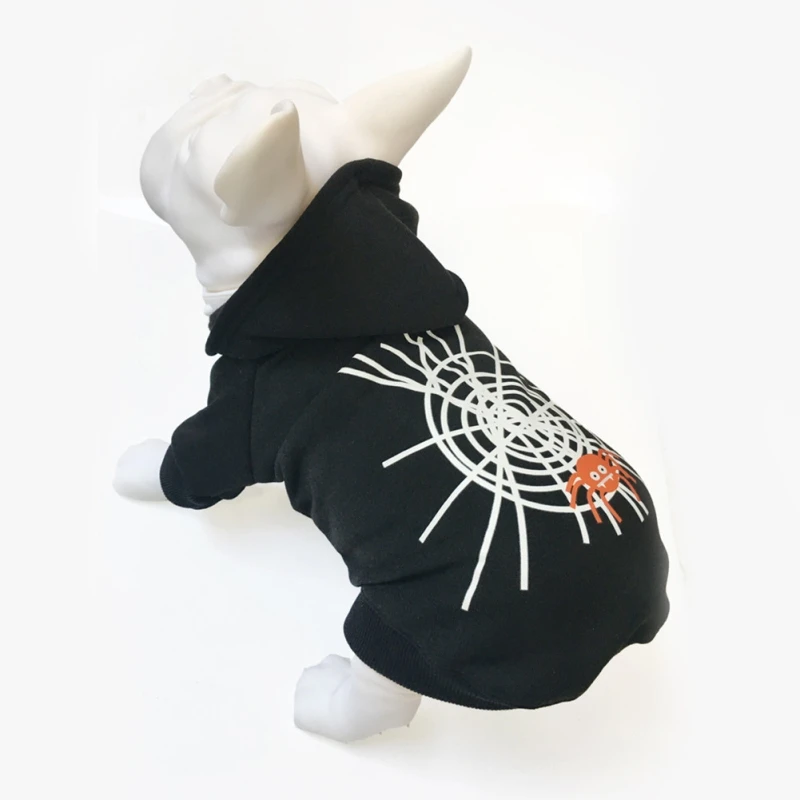 Misterolina Pets Dogs Clothes Spider Print Black Hoodies for Small Dogs