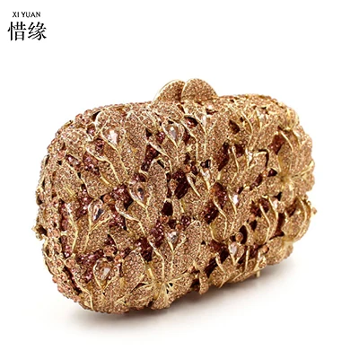 Бренд XIYUAN женский маленький золотой клатч с жемчугом и кристаллами вечерние